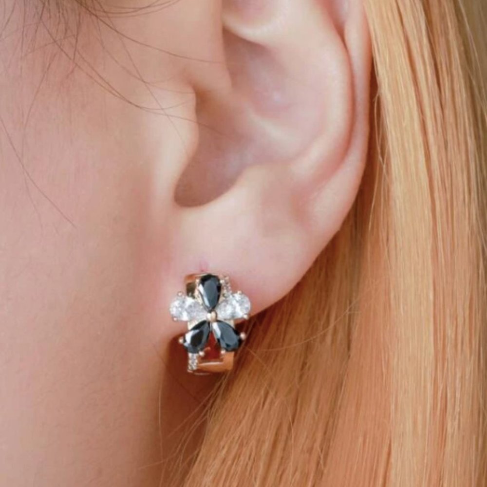 18K Gold Plated Hoop Earrings With Flower Zircons